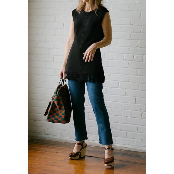 LouLou Studio Soria Black Sleeveless Knit Fringe Top Size L Minimalist Paris - Picture 3 of 9